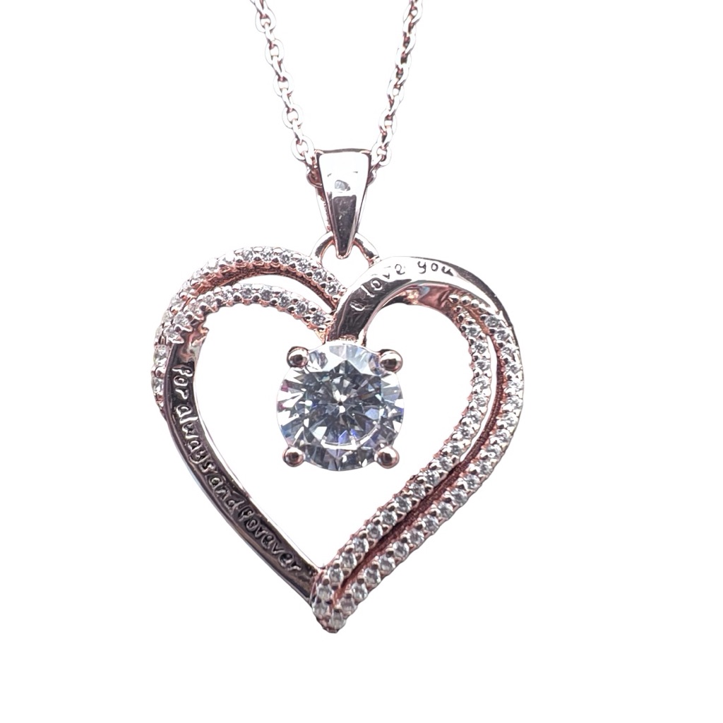 Heart Pendant Necklace. Rose Gold Plated Over Sterling Silver.